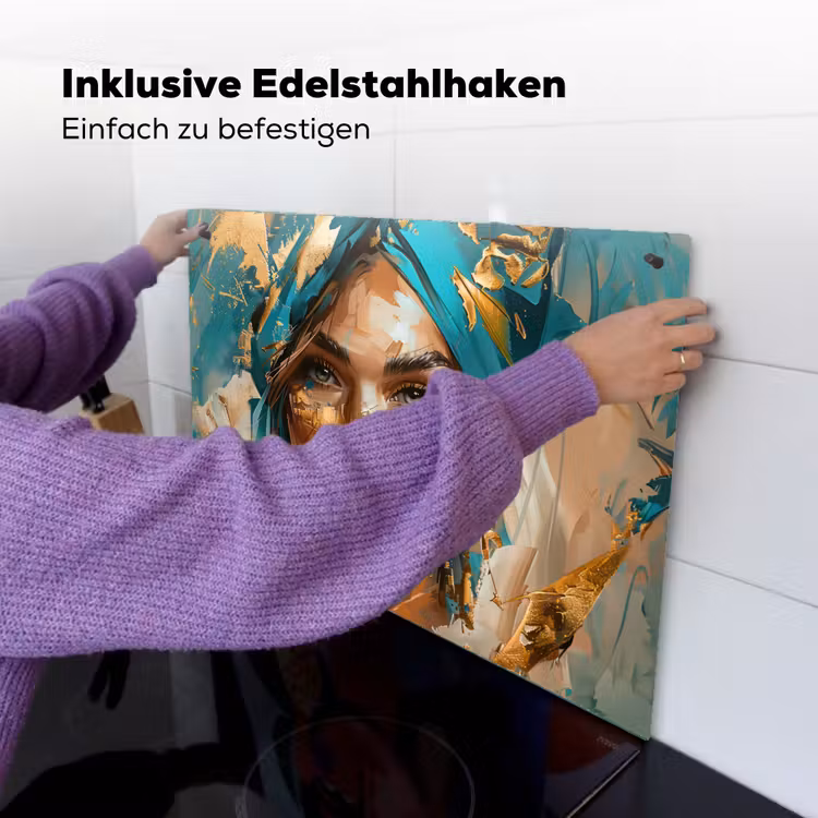 Vrouw - Portret - Goud - Luxe - Blauw Inductie beschemer met haakjes klein -ky-ophangen-de