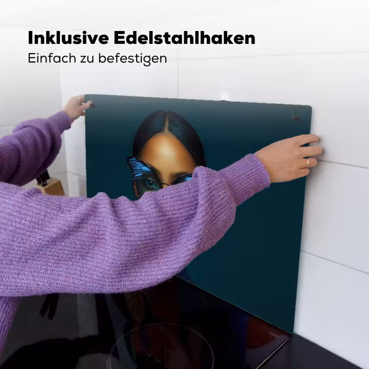 Vrouw - Vlinder - Bril - Blauw - Modern - Portret Inductie beschemer met haakjes klein -ky-ophangen-de