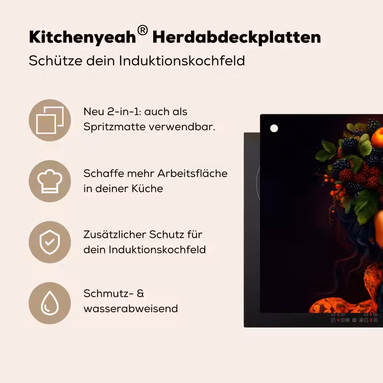 Vrouw - Zwart - Bessen - Bramen - Appels Inductie beschemer met haakjes klein -ky-usp-de