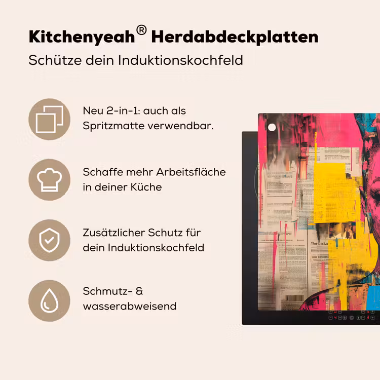 Vrouwengezicht - Krantenpapier - Abstract - Roze Inductie beschemer met haakjes klein -ky-usp-de