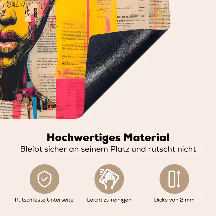 Vrouwengezicht - Krantenpapier - Abstract - Roze Inductie beschemer met haakjes klein -ky-onderkant-de