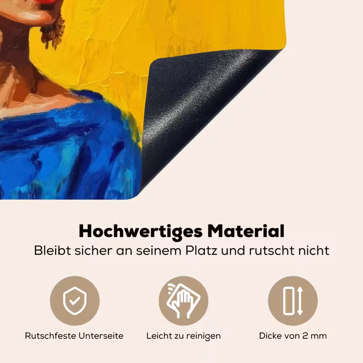 Frida Kahlo - Vrouw - Geel - Blauw - Bloemen Inductie beschemer met haakjes klein -ky-onderkant-de