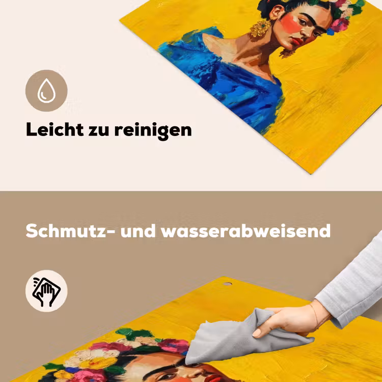 Frida Kahlo - Vrouw - Geel - Blauw - Bloemen Inductie beschemer met haakjes klein -ky-schoon-de