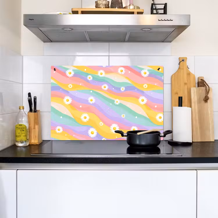 Madeliefjes - Kleurrijk - Pastel Inductie beschemer met haakjes klein -sfeer2