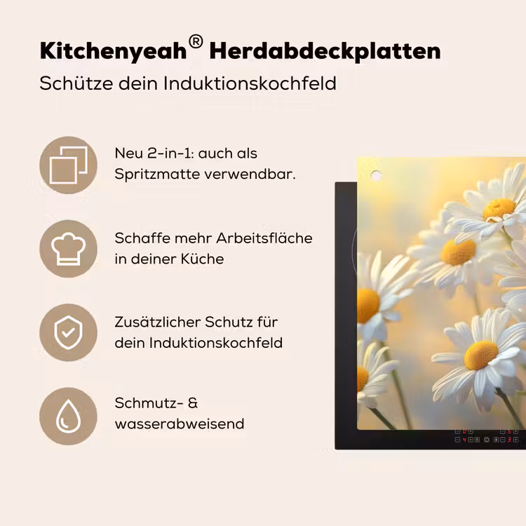 Madeliefjes - Wit - Zonlicht Inductie beschemer met haakjes klein -ky-usp-de