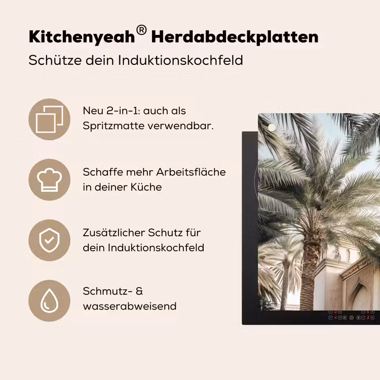 Gebouw - Palmbomen - Beige - Zon Inductie beschemer met haakjes middel -ky-usp-de
