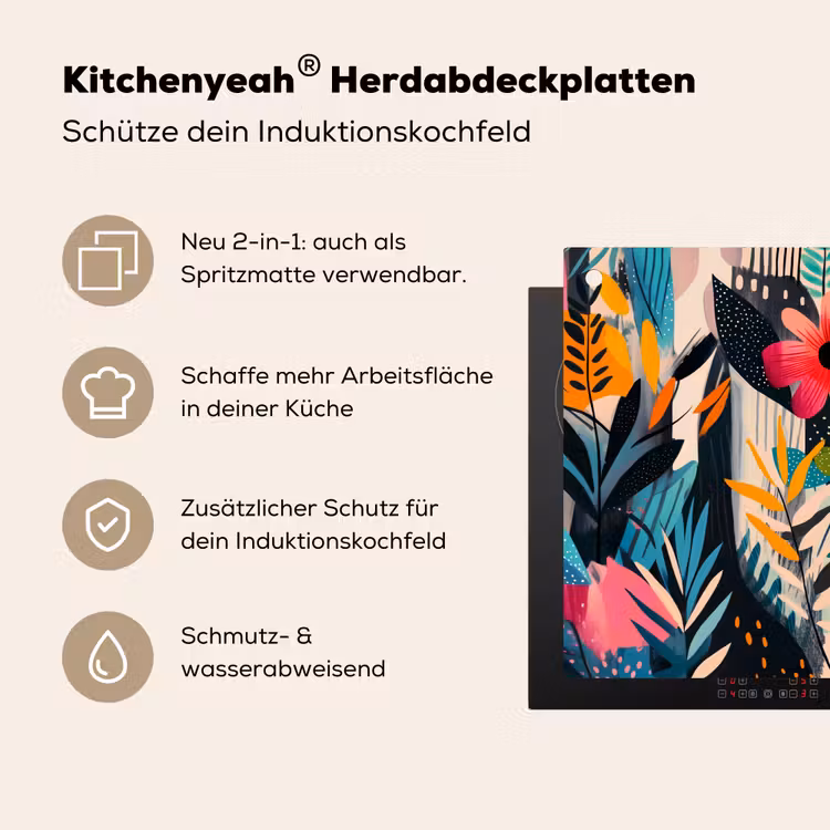 Schilderij - Abstract - Bloemen - Roze Inductie beschemer met haakjes klein -ky-usp-de
