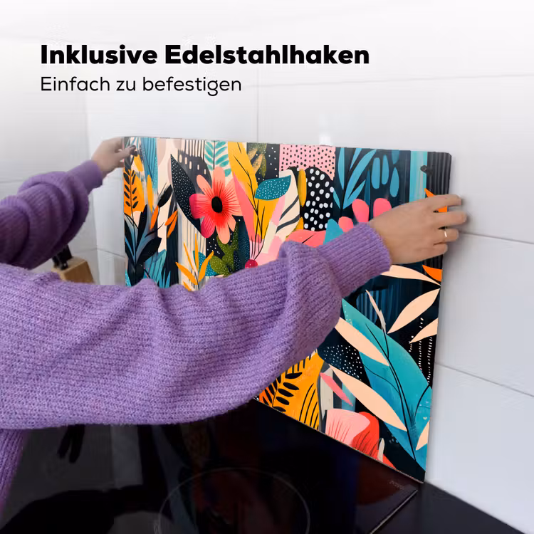 Schilderij - Abstract - Bloemen - Roze Inductie beschemer met haakjes klein -ky-ophangen-de