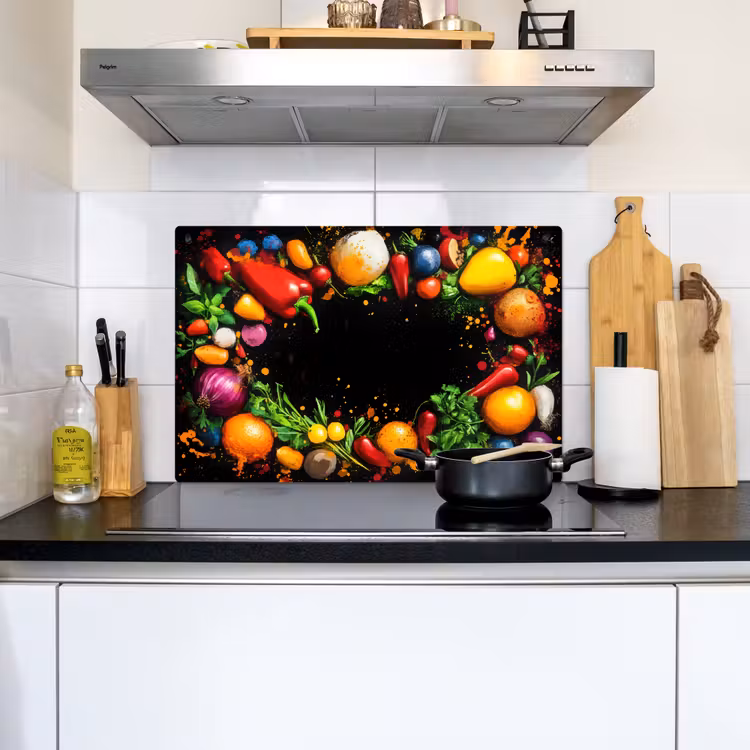Groente - Graffiti - Kleurrijk - Koken - Abstract Inductie beschemer met haakjes klein -sfeer2