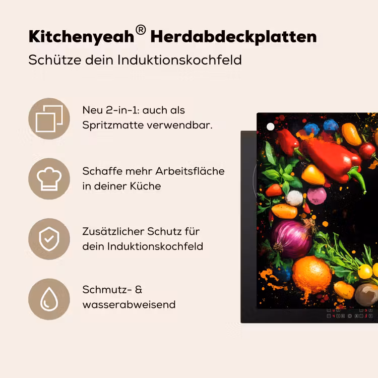 Groente - Graffiti - Kleurrijk - Koken - Abstract Inductie beschemer met haakjes klein -ky-usp-de