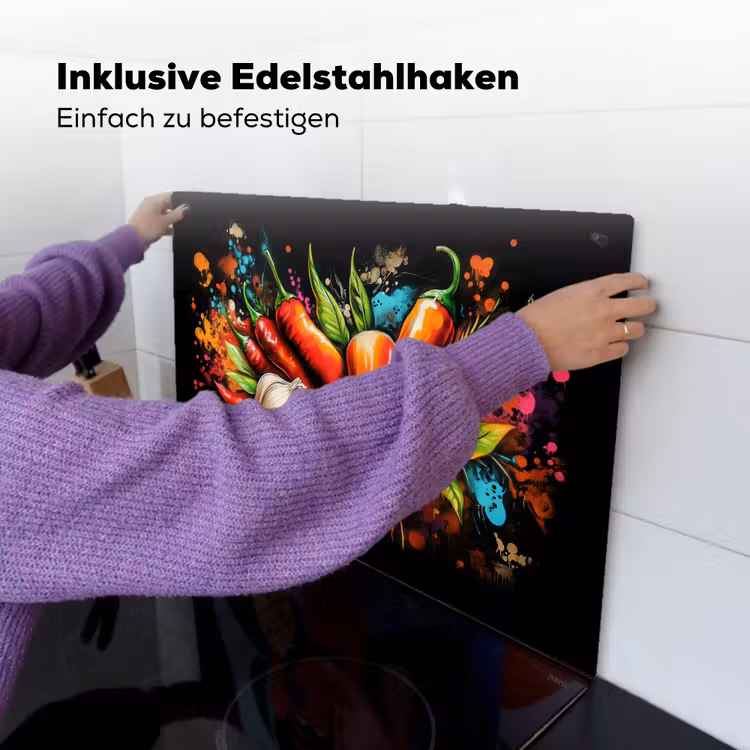 Groente - Peper - Knoflook - Graffiti - Verf - Kleurrijk Inductie beschemer met haakjes klein -ky-ophangen-de