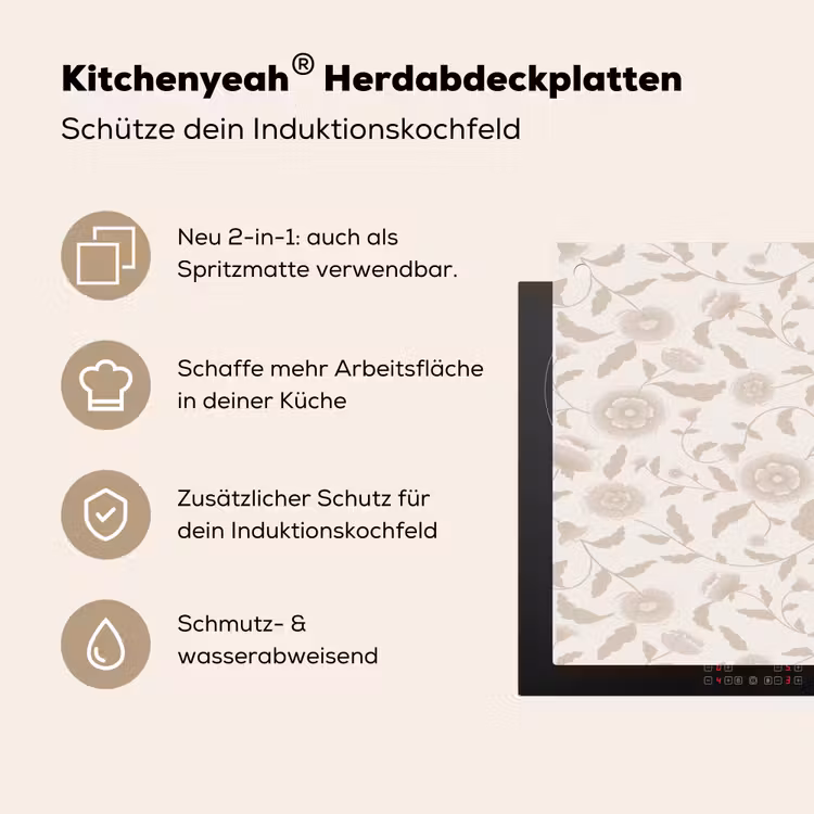 Sierlijk - Bloemen - Beige Inductie beschemer met haakjes klein 777 -ky-usp-de