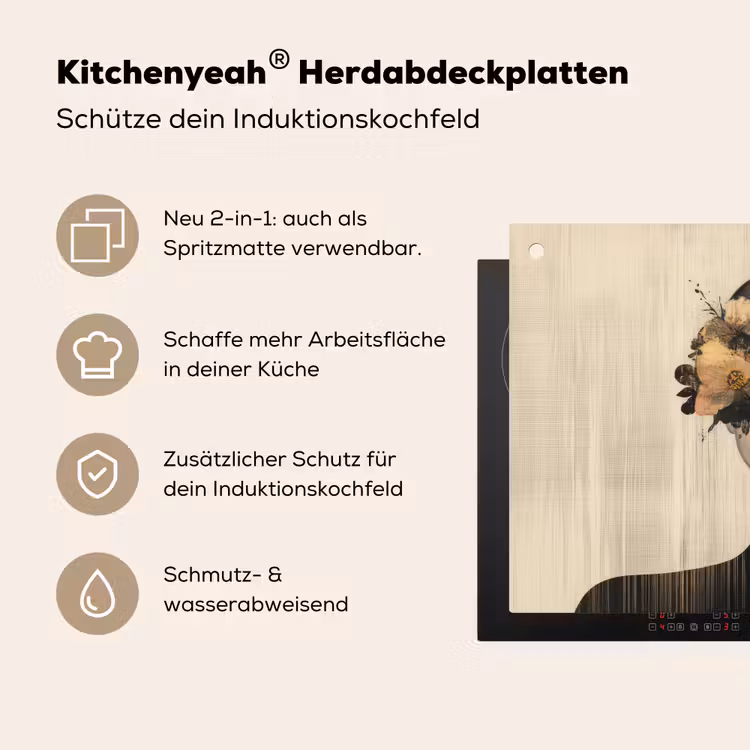 Gezicht - Bloemen - Zwart - Vrouw Inductie beschemer met haakjes klein -ky-usp-de