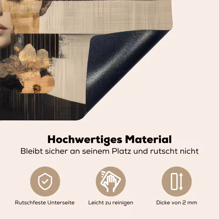 Gezicht - Bloemen - Zwart - Vrouw Inductie beschemer met haakjes klein -ky-onderkant-de