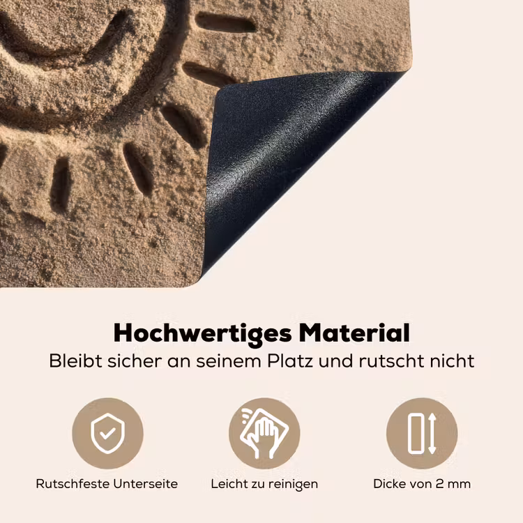 Gezichtje - Zon - Zand - Getekend Inductie beschemer met haakjes middel -ky-onderkant-de