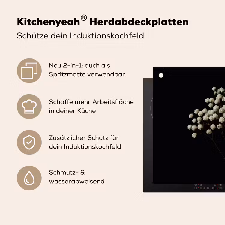 Gipskruid - Bloemetjes - Wit - Minimalistisch Inductie beschemer met haakjes middel -ky-usp-de