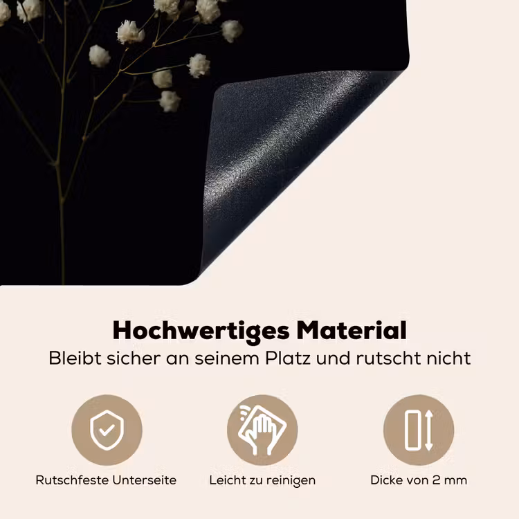 Gipskruid - Bloemetjes - Wit - Minimalistisch Inductie beschemer met haakjes middel -ky-onderkant-de