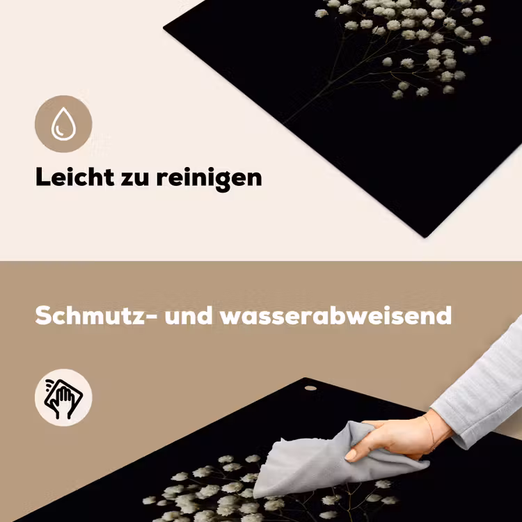 Gipskruid - Bloemetjes - Wit - Minimalistisch Inductie beschemer met haakjes middel -ky-schoon-de