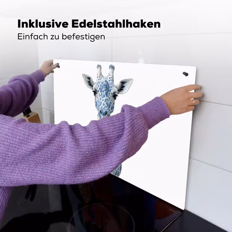 Giraffe - Delfts blauw - Dieren - Minimalistisch Inductie beschemer met haakjes klein -ky-ophangen-de