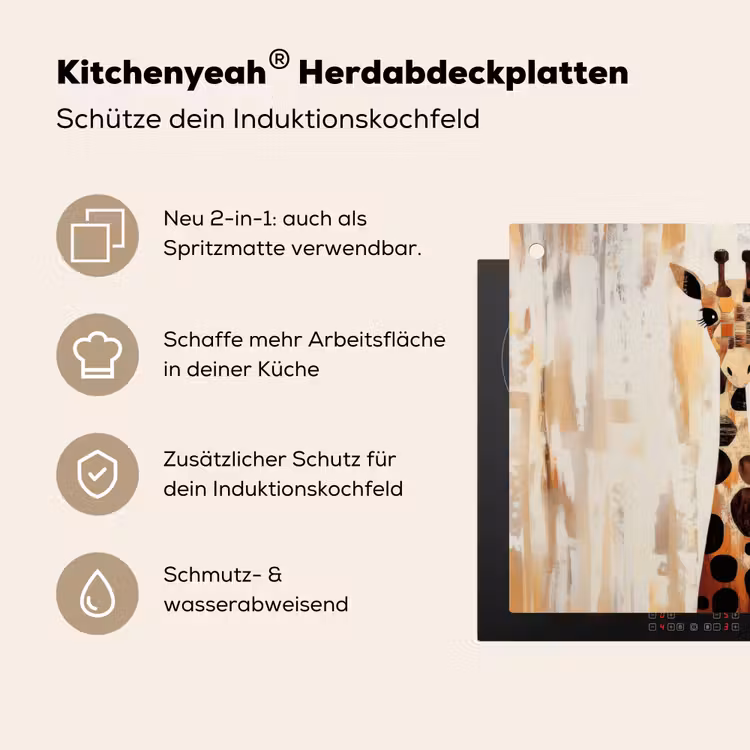 Giraffen - Cartoon - Crème Inductie beschemer met haakjes klein -ky-usp-de