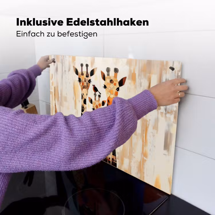 Giraffen - Cartoon - Crème Inductie beschemer met haakjes klein -ky-ophangen-de