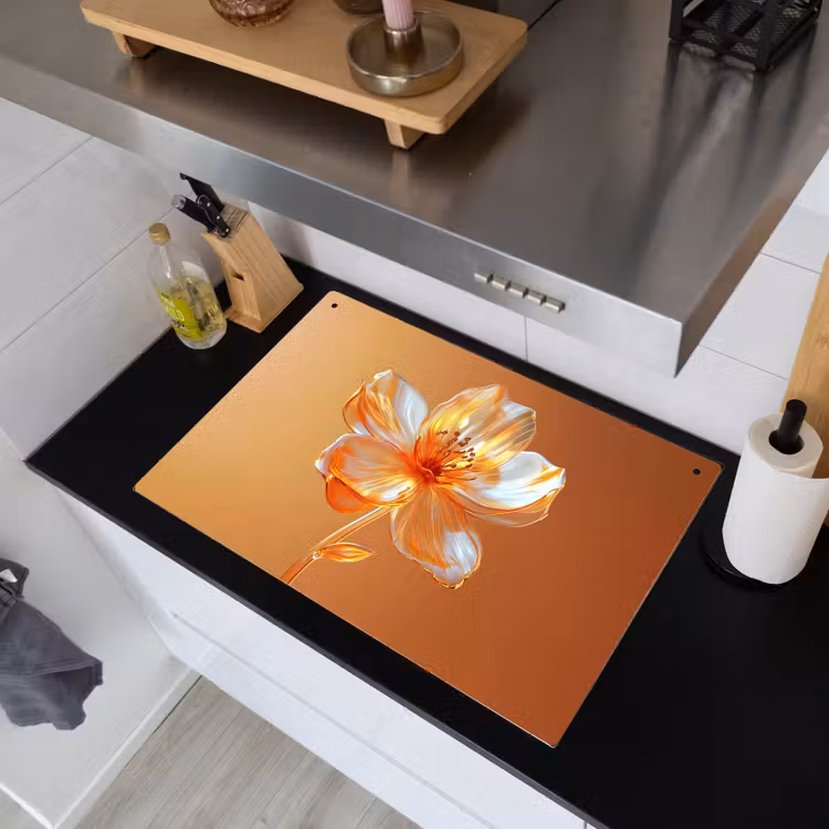 Glazen - Bloem - Oranje Inductie beschemer met haakjes klein -sfeer1
