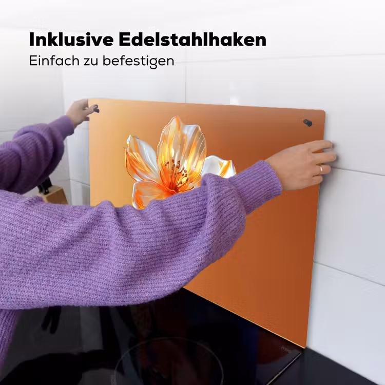 Glazen - Bloem - Oranje Inductie beschemer met haakjes klein -ky-ophangen-de
