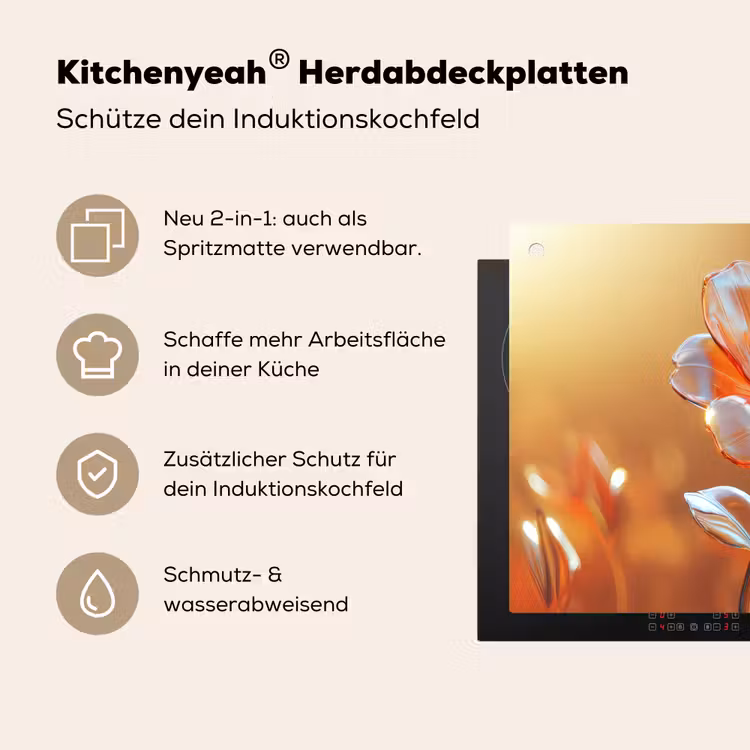 Glazen - Bloem - Zonlicht Inductie beschemer met haakjes klein -ky-usp-de
