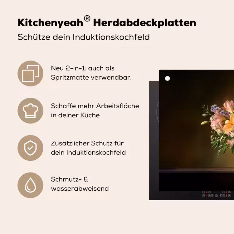 Glazen - Bloemen - Boeket - Kleuren Inductie beschemer met haakjes klein -ky-usp-de