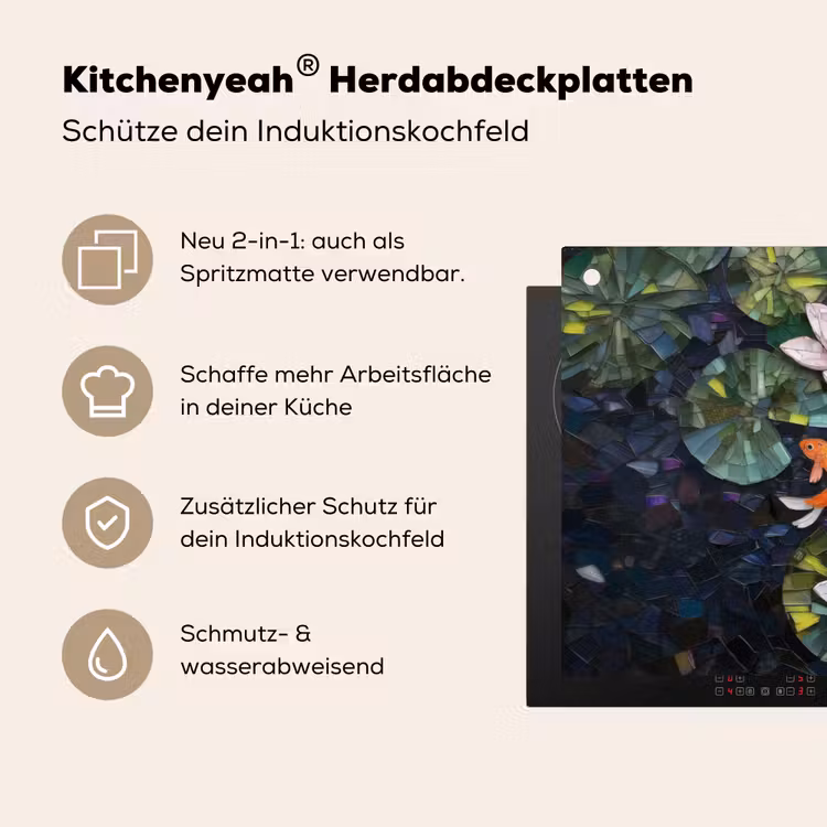 Glasstukjes - Leliebladeren - Vis - Oranje Inductie beschemer met haakjes klein -ky-usp-de