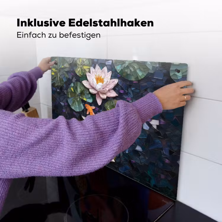 Glasstukjes - Leliebladeren - Vis - Oranje Inductie beschemer met haakjes klein -ky-ophangen-de