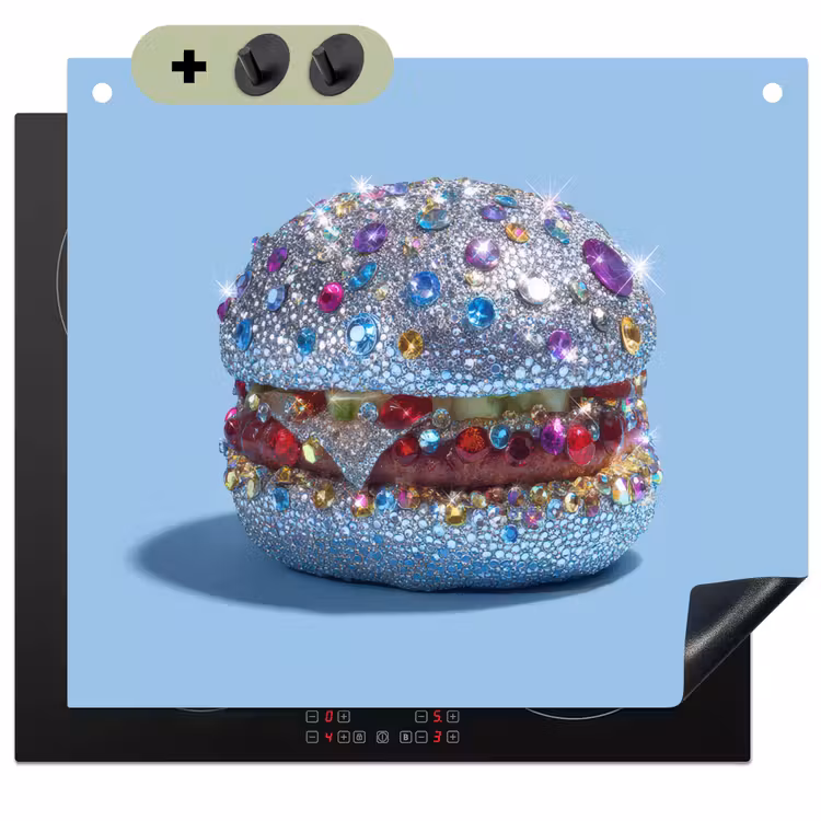 Glitters - Hamburger - Blauw Inductie beschemer met haakjes middel -3d