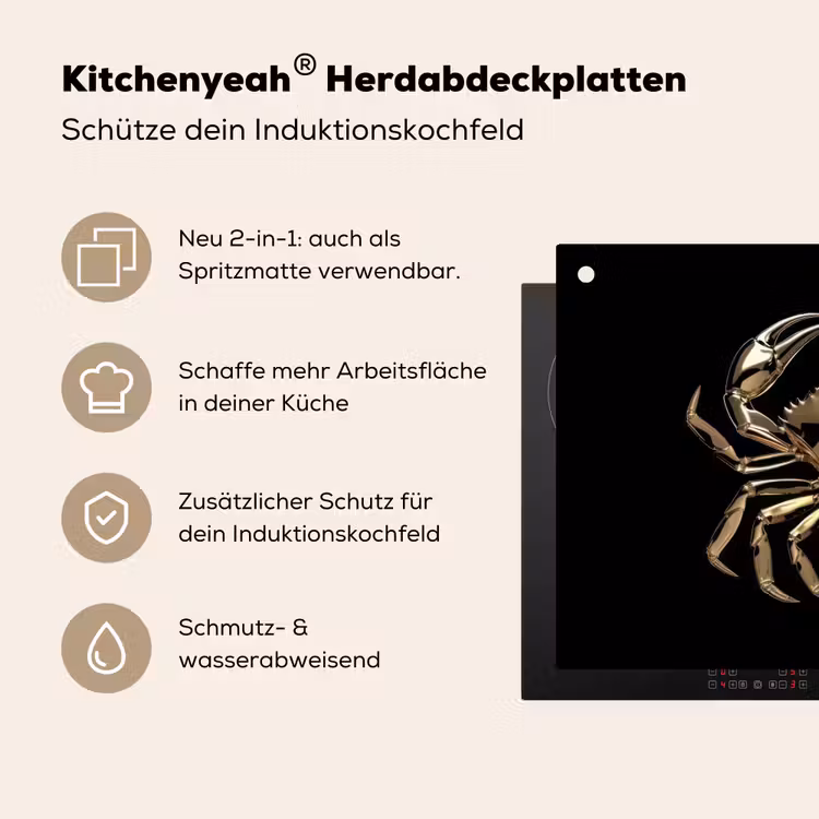Goud - Krab - Dieren - Zwart Inductie beschemer met haakjes klein -ky-usp-de