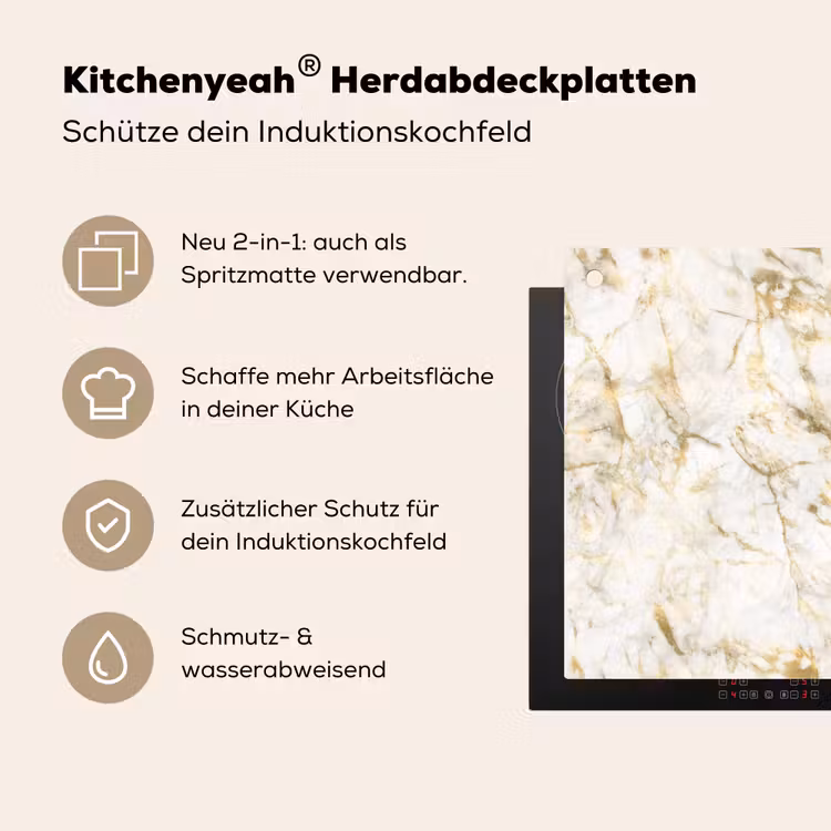 Goud - Licht - Nerf - Marmer Inductie beschemer met haakjes klein 777 -ky-usp-de