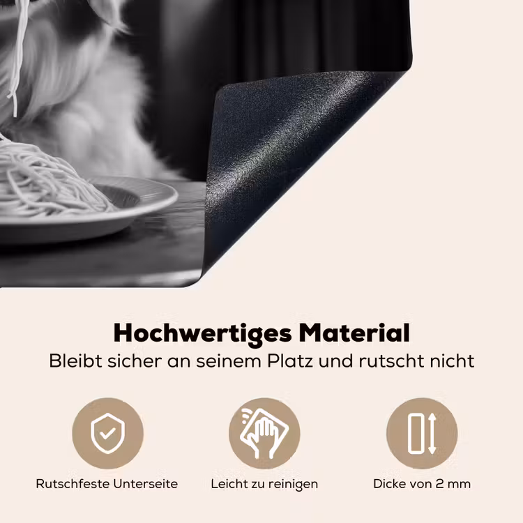 Golden Retriever - Hond - Vrolijk - Bord spaghetti - Zwart - wit Inductie beschemer met haakjes klein -ky-onderkant-de