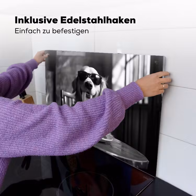 Golden Retriever - Hond - Vrolijk - Bord spaghetti - Zwart - wit Inductie beschemer met haakjes klein -ky-ophangen-de