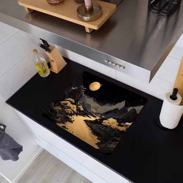 Gouden rivier - Bergen - Maan - Sterrenhemel Inductie beschemer met haakjes middel -sfeer1