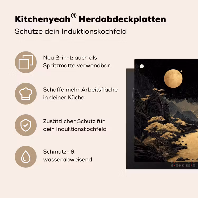 Gouden rivier - Bergen - Maan - Sterrenhemel Inductie beschemer met haakjes middel -ky-usp-de