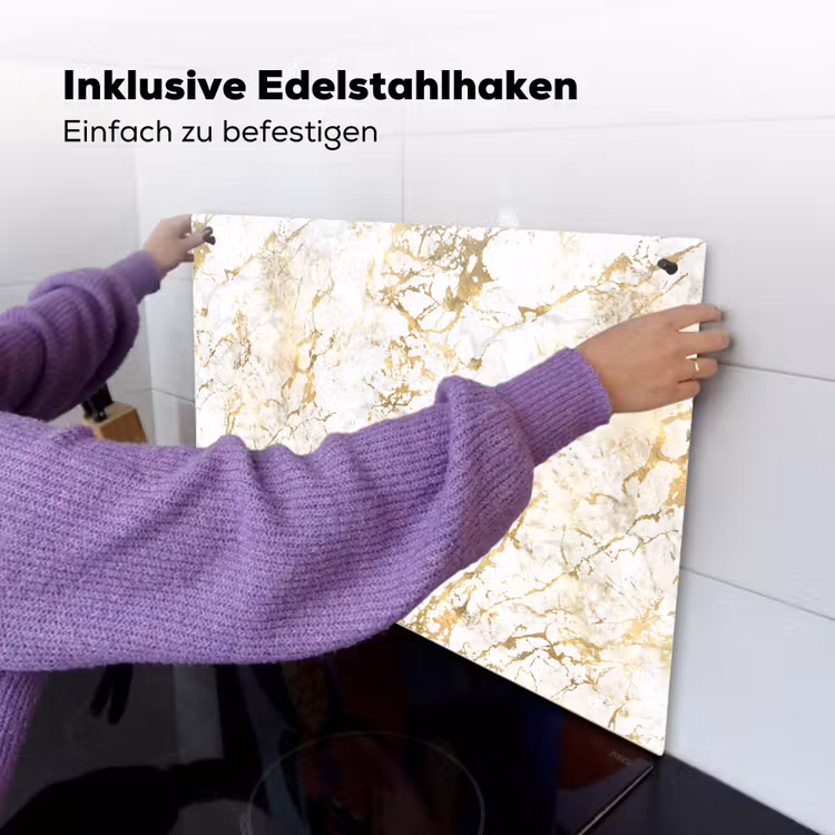 Goudspatten - Wit - Marmer Inductie beschemer met haakjes klein 777 -ky-ophangen-de