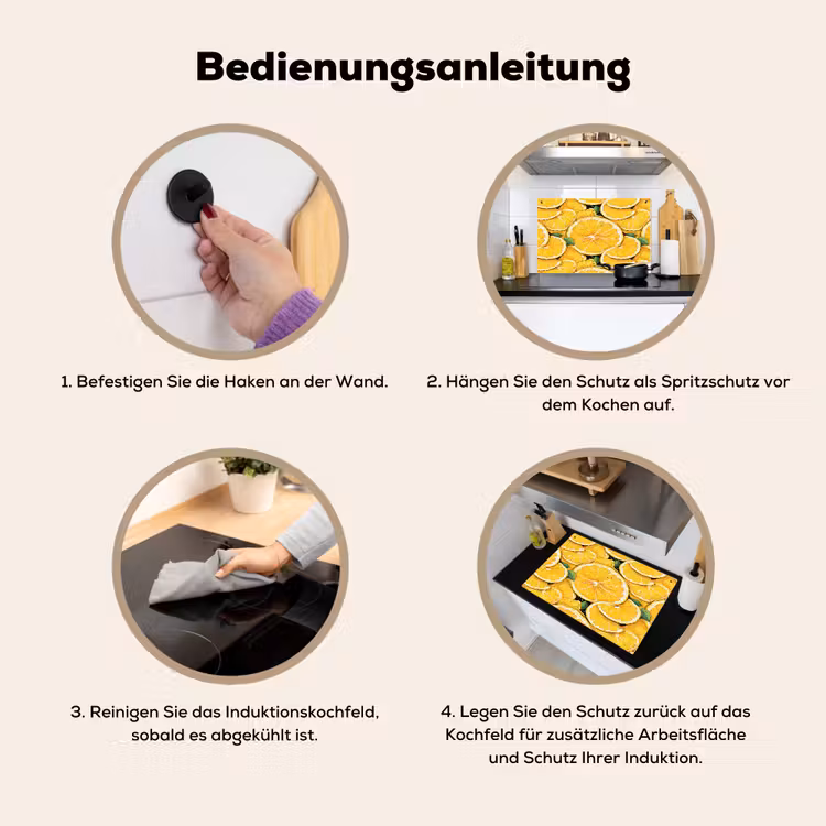 Grafisch - Citroenschijven - Blaadjes Inductie beschemer met haakjes klein 777 -ky-gebruik-de