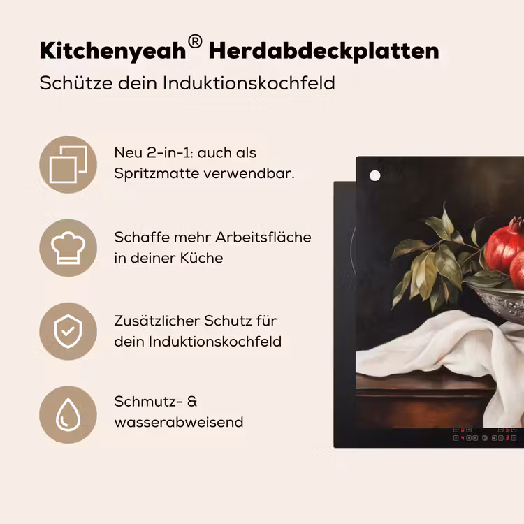 Granaatappels - Klassiek - Vintage Inductie beschemer met haakjes klein -ky-usp-de
