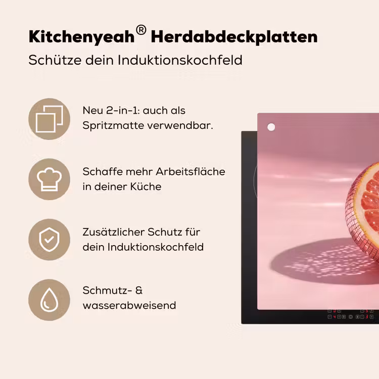 Grapefruit - Roze - Disco - Shiny Inductie beschemer met haakjes klein -ky-usp-de