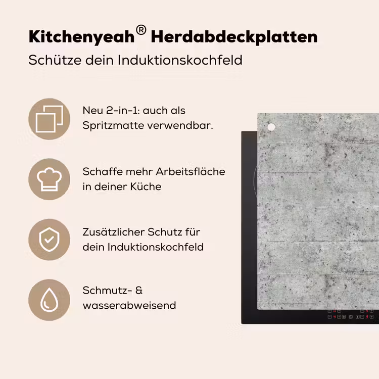 Grijs - Muur - Poriën Inductie beschemer met haakjes klein 777 -ky-usp-de