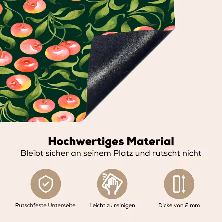 Groen - Rood - Kersen - Bladeren Inductie beschemer met haakjes klein 777 -ky-onderkant-de