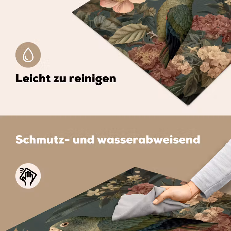 Groene papegaai - Kleurrijke bloemen - Donkere achtergrond Inductie beschemer met haakjes middel -ky-schoon-de