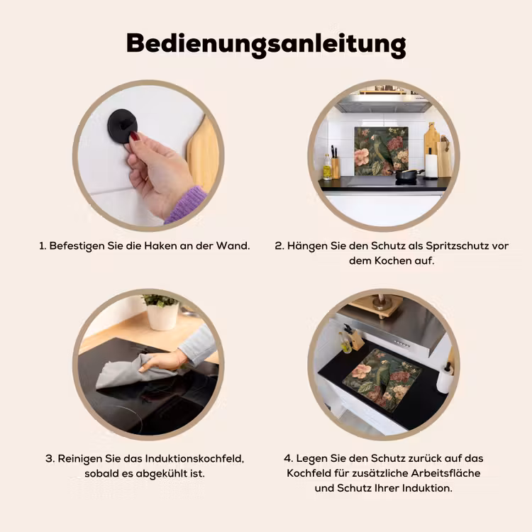Groene papegaai - Kleurrijke bloemen - Donkere achtergrond Inductie beschemer met haakjes middel -ky-gebruik-de