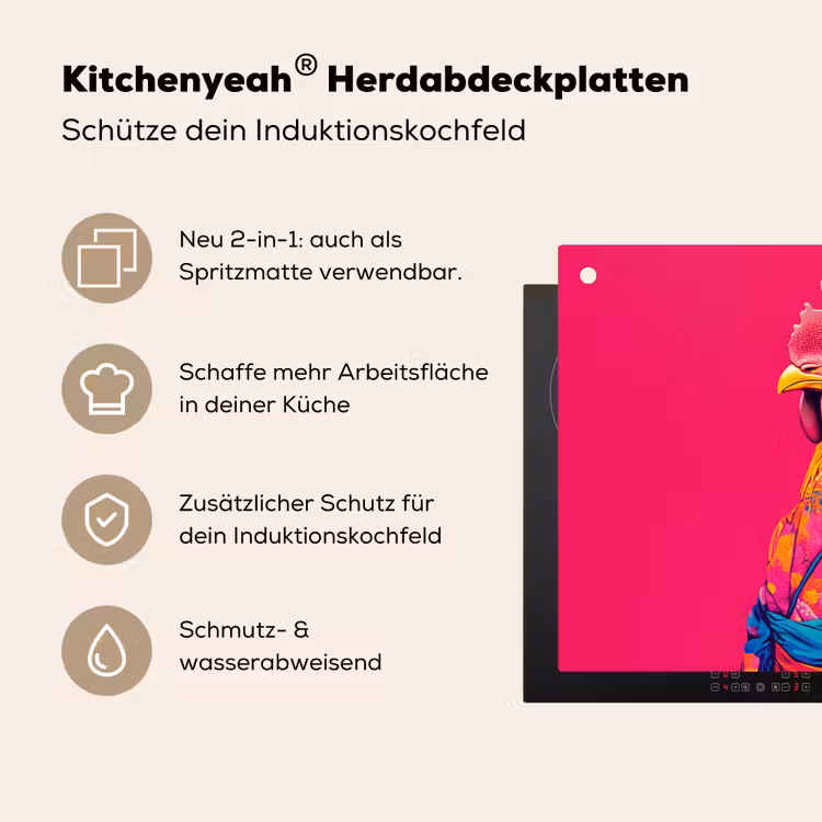 Haan - Kleurrijk - Kimono - Roze Inductie beschemer met haakjes klein -ky-usp-de