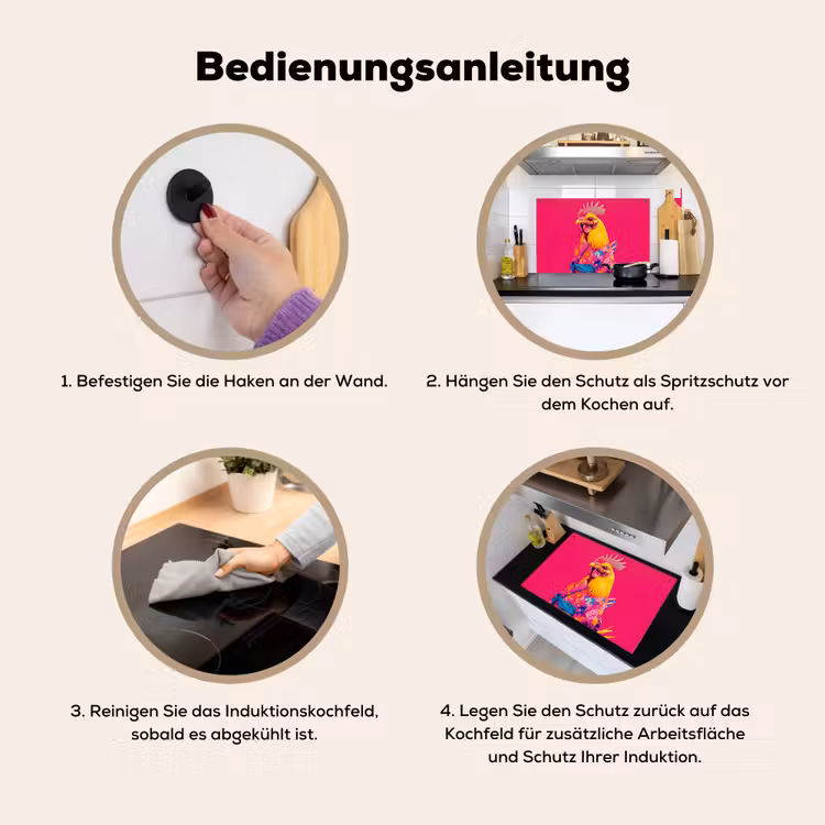 Haan - Kleurrijk - Kimono - Roze Inductie beschemer met haakjes klein -ky-gebruik-de