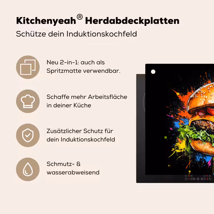 Hamburger - Graffiti - Verf - Kleurrijk - Eten - Abstract Inductie beschemer met haakjes klein -ky-usp-de