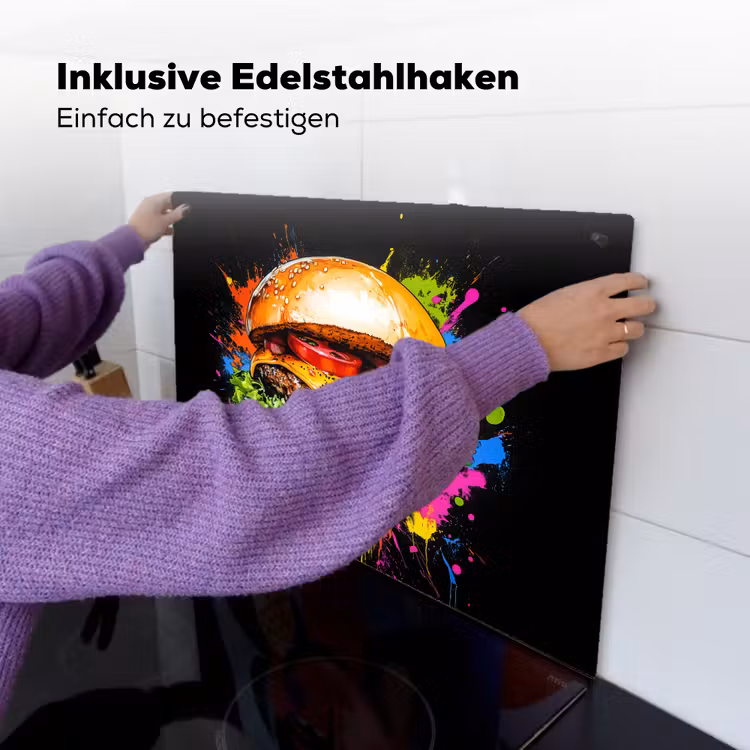 Hamburger - Graffiti - Verf - Kleurrijk - Eten - Abstract Inductie beschemer met haakjes klein -ky-ophangen-de